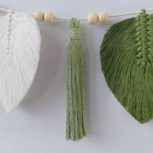 1pc Bohemian Handmade Woven Leaf Tapestry, Room Decor Hanging Wall Art With Tassels, Photo Display For Bedroom - Green - View 10