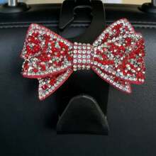 Rhinestone Bow Car Seat Hook, Multifunctional Hidden Car Hook, Cute Sparkling Back Seat Storage Hook, Car Interior Organizer Decoration, Universal Fit, No Damage To Seats, Essential For Hanging Bags And Milk Tea - A - View 8