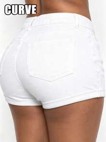 Cross-Border Plus Size Women's Spring, Summer And Fall New Tight Stretchy Sexy Fashionable Personality Washed Cut Denim Hole Shorts Female - White - View 6
