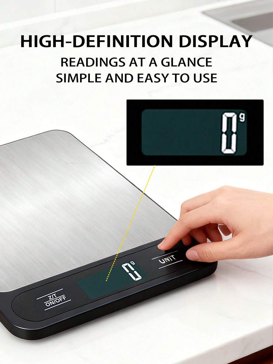 [Hot Selling Product] Multifunctional Kitchen Scale With LED Display On Back Panel, Easy-To-Clean Brushed Stainless Steel Scale Face, Anti-Slip Mat On Bottom, Kitchen Accessories, Baking Tools, Precisely Controls Food Weight. Batteries Not Included. - jewelry scales - View 1