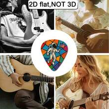 6pcs 2D Flat Printed Color-Block Glass Pattern Astronaut Holding USA Flag Theme Guitar Picks, Thin Smooth Wear-Resistant Musical Instrument Picks, Compatible With Acoustic/Electric Guitar Bass, For Beginners Musicians Practice Rock Performance Collection Holiday Memorial Gift - Multicolor - View 7