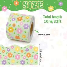 393.7 Inches/Roll Green Colorful Mini Floral Design Bulletin Board Sticker, Classroom Office Blackboard Decoration Decal - One Size Fits All - View 2