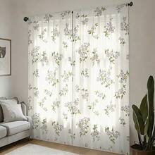 2PCS Elegant White Fabric With Tiny Floral Print Light Sheer Curtains, Semi-Sheer For Privacy Protection. Easy Rod Pocket Installation,Fade-Resistant After Washing, Lightweight And Washable. Ideal For Home, Room And Kitchen Decor & Space Dividers. - Multicolor - View 8