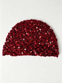 1pc Women's Fashion Spring/Autumn Thin Sequin Handmade Crochet Wool Hat, Suitable For Beach Bohemian Style Outfit - A - View 4