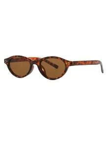 1 Pair Women's Oval PC Frame Vintage Transparent Tea Color Personalized Rivet Street Style Fashion Glasses - Leopard Tea - View 4