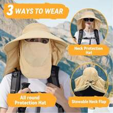 1pc 360° Full Coverage Sun Hat, Detachable Face & Neck Guard Quick Dry Bucket Hat, UV Protection Outdoor Hat, Suitable For Hiking, Fishing, Beach, Travel - and Shawls That Can Be Inserted - View 8