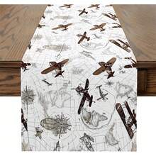 1pc Aviation Theme Table Runner - Vintage Airplane And Flight Map Design, Brown Airplane Print On Beige Background - Durable Fabric Suitable For Kitchen, Dining Room, Living Room, Party Decoration - Aviation Enthusiast Home Decor, Pilot Gift, Flight Route Table Setting - Decorative Table Runner For Airplane Fans, Airplane Print Decor, Fashionable Table Centerpiece - View 7