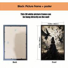 1pc Canvas Wall Art, Framed Wall Decor, Vintage Gothic Style Crows And Black Clothed Woman Canvas Painting, Dark Academia Atmosphere Oil Painting Print, Thriller Dark Pastoral Style Modern Home Decor, Room Decor, Dorm Decor, Bedroom Decor, Bathroom Decor, Kitchen Decor, Dining Room Decor, Living Room Decor, Office Decor, School Decor, Classroom Decor, Back To School Decor - Raven Girl - View 12