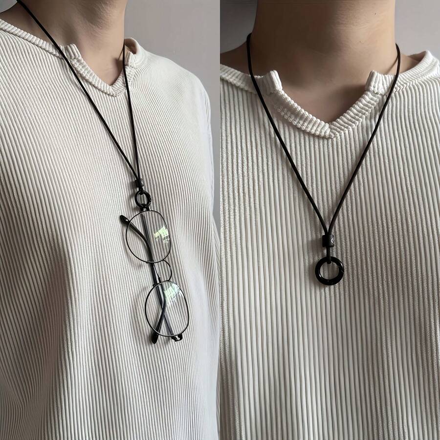 Unisex Adjustable Glasses Lanyard, Fashionable Black Frame With Metal Ring And Rope, Portable Fashion Accessory, Suitable For Travel, Sports And Outdoor Activities, Machine Washable Or Dry Cleanable, Hand Washable, Glasses Lanyard,Bedroom Room Decor,Back To School