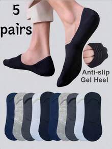 1/5/10 Pairs Men's Plus Size Anti-Slip Silicone Heel Grip Ultra Low-Cut Breathable Invisible Boat Socks, Suitable For Daily Wear Or Sports - Multicolor - View 13