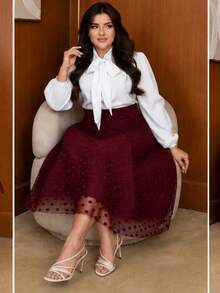 LINED TULLE MIDI SKIRT DOES NOT INCLUDE BELT ELEGANT AND BEHAVIORAL FASHION - 紫紅色 - 查看 4