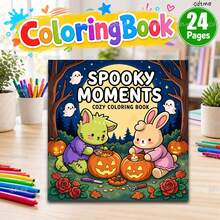 《Scary Moments 2》學生塗色本，恐怖故事主題，24頁詭異可愛塗鴉，舒壓療癒，適合女孩的禮物，萬聖節派對趣味，開學季適用，附5張貼紙 - 恐怖時刻2 - 查看 9