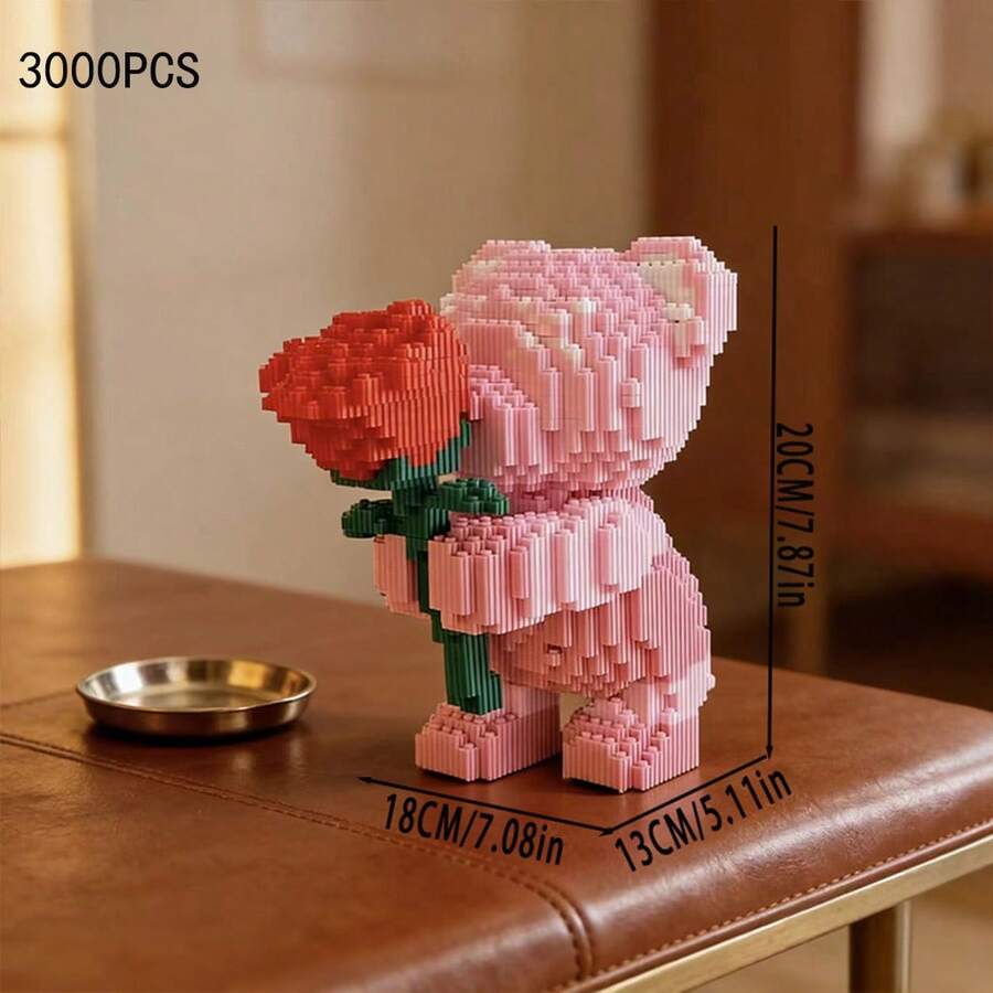 This 3800-Piece Building Block Romantic Bear, Holding A Single Rose, Is A Perfect Gift And An Excellent Choice For Couples And Parents. The Assembly Difficulty Is High. It Is A Perfect Gift For Christmas, Halloween, And The Back-To-School Season. - Multicolor - View 1