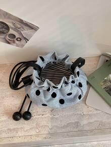 Bolso cubo mini bandolera con cordón para mujer, acolchado de diamantes, bolso de uso diario para exteriores - Azul - Ver 7