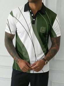 Men's Business/Casual Short Sleeve Letter Print Polo Shirt, Suitable For Daily Wear, Spring/Summer - Green - View 4