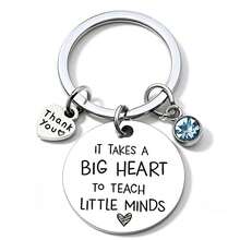 Stainless Steel Teacher Appreciation Keychain, Engraved [It Takes A Big Heart To Shape Little Minds]Key Ring, Heart-Shaped Rhinestone Pendant Key Chain, Teacher's Day, Back To School, Birthday Gift, Student Appreciation Gift For Preschool/Kindergarten Teachers - Blue - View 5