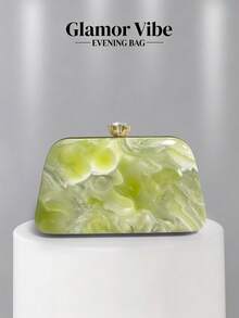 Glamor Vibe Women's Evening Party Clutch, Marble Pattern Hard Shell Evening Clutch, (Random Pattern), Essential Wedding Accessory, Valentine's Day Gift, Suitable For Weddings, Vacations, Graduation Season, Evening Parties And Other Formal Occasions, Also Can Be Used As A Versatile Accessory For Daily Outfits - Green - View 9
