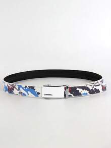 1 pièce Ceinture à boucle automatique en métal avec motif camouflage graffiti, style punk de rue, convient pour le port quotidien, les déplacements, les fêtes, les anniversaires, les cadeaux, la rentrée scolaire, toutes les saisons - Multicolore - Voir 7