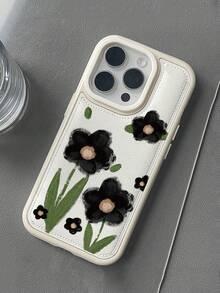 1件黑色油畫花卉手機殼，適用於 iPhone 15 Pro 17 16 Pro Max 17Pro 13 14 12 11，可愛 Ins 風格小花防震保護殼，適合女性/女孩 - 彩色 - 查看 4