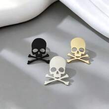 3pcs Personalized Design Minimalist Metal Skull Lapel Pins For Men. Casual Tie Badge. Sleeve Brooch - Gold + Silver + Black - View 1