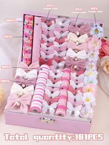 181pcs Pink Ombre Dreamy Princess Style Hair Accessories Set For Girls, Spring & Summer, Includes Shiny Butterfly Hair Clips, Pearl Bow Hair Clips, Camellia Hair Clips, High Elastic Non-Damaging Hair Ties, Suitable For Daily, Outing, Party To Create Elegant Hairstyles - Multicolor - View 2