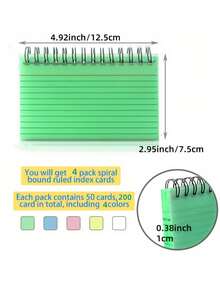1pc/4pcs Multicolor Spiral Bound Grid Sticky Note Cards, 200 Sheets Total (50 Sheets Per Color). Equipped With PVC Cover, Size 2.95 * 4.92 Inches. Metal Spiral Binding, Portable, Color-Coded Tear-Off Coil Notebook American Style Sticky Note Index Cards Vocabulary Notebook Small Notebook - Multicolor - View 7