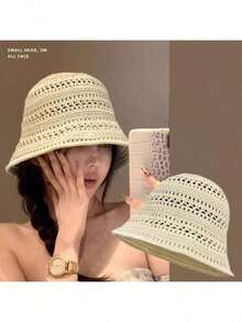 Hollow Crochet Knit Bucket Hat, Breathable Open Weave Fisherman Sun Cap For Women Summer Outdoor Travel - Multicolor - View 7