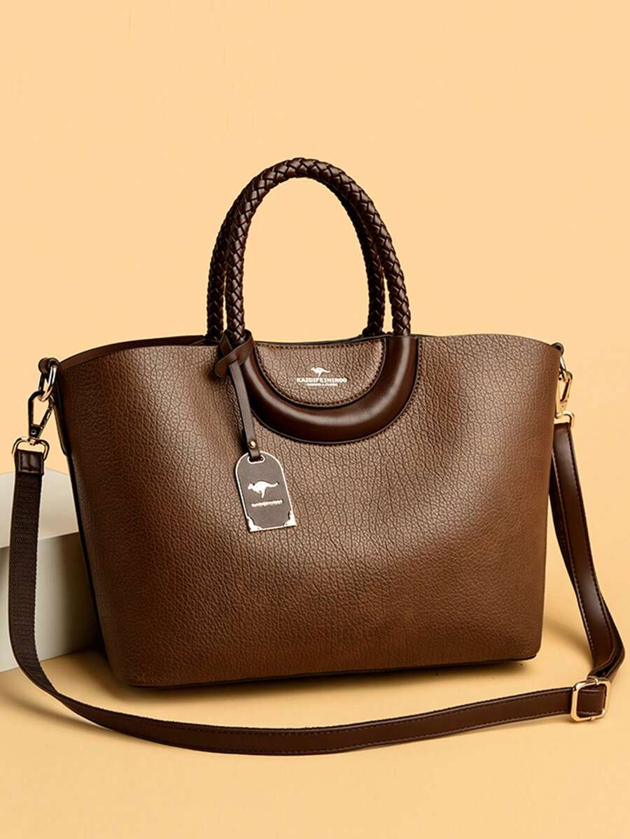 Fashionable Women's PU Leather Large Capacity Tote Bag, Solid Color Shoulder & Crossbody Bag, Suitable For Commute And Party