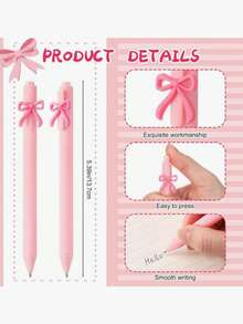1/6/12/Pcs Pink Bow Ballpoint Pens With Retractable Black Ink, Suitable For Girls Party Favors, School Birthday Gatherings, Office Supplies, Weddings - Multicolor - View 2