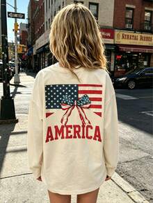 Tween Girl 1pc Printed Long Sleeve T-Shirt, Suitable For Tween GirlsAutumn/Winter Top, Young Student Children's Clothing, Suitable For Outerwear And Layering - Apricot - View 2
