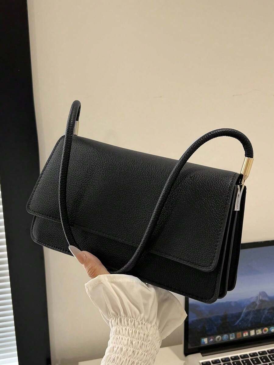 Fashion Crocodile Embossed Flap Shoulder Bag - Black - View 1