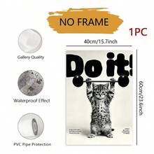 1pc Frameless Wall Poster,Cat Gym Poster - Kitten Lifting Weights Motivational Print, Funny Workout Home Gym Wall Art - Text a - View 8