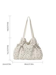 Sweet Cute Star Print Canvas Tote Bag With Dual Drawstring Closure, Soft Large Capacity Shoulder Bag, Fresh College Style Lightweight Bag Suitable For Class And Commute, Can Store Books And Personal Items, Women's Bag - Beige - View 12