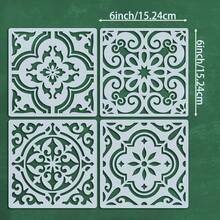 "Creative Touch" 4-Piece Tile Stencil Set, 6X6 Inch Reusable Painting Stencils, Geometric Stencils, DIY Craft Project Stencils, Suitable For Fabric, Canvas, Furniture And Home Decor - Tactile Design - View 3