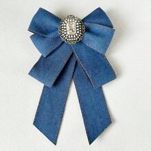 1pc Denim Pearl Rhinestone Crown Luxury Bow Brooch Tie Clip Lapel Pin Suitable For Daily Wear - Blue - View 5