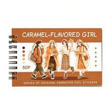JotBox Caramel Girl Hand-Drawn Character Coil Sticker Book, Vintage Die-Cut Large Quantity Autumn Outfit Planner Scene Decorative Stickers School Supplies - Caramel Girl Character Sticker Book - View 6