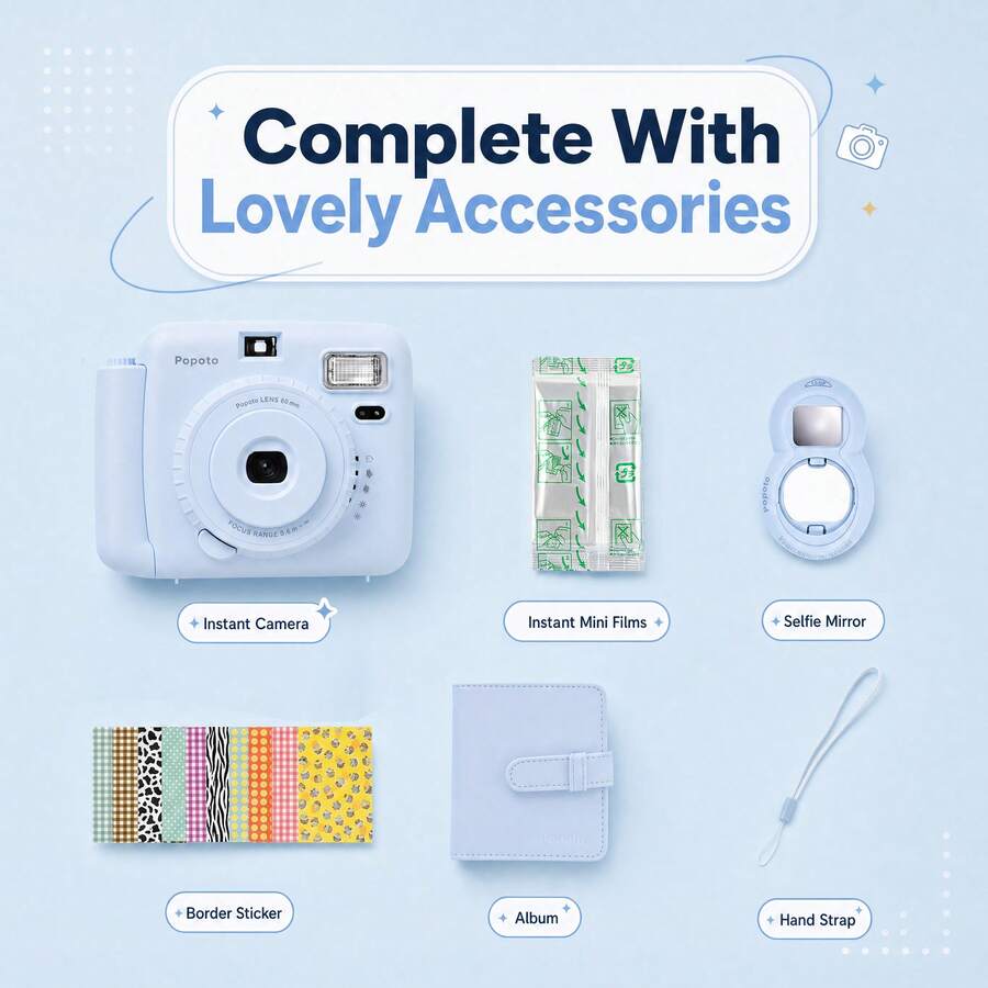 Set Kamera Instan Popoto, Termasuk Cermin Selfie untuk Potret Diri, Pencitraan Optik, Pengoperasian Sekali Klik, Cocok untuk Pemula, Gaya Film Klasik, Abadikan Momen Tak Terlupakan Liburan Pantai dan Musim Kembali ke Sekolah (Baterai Tidak Termasuk) - View 1