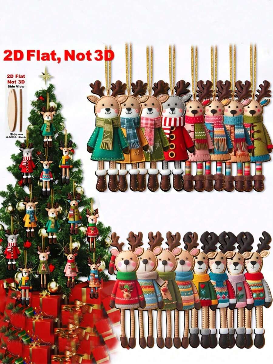 16pcs/Set Colorful Christmas Reindeer Decoration Set - Warm Christmas Style, Suitable For Christmas Tree, Home, Office, Classroom Multi-Functional Gift Box Hanging Ornaments, Reindeer Christmas Decor - A - View 1