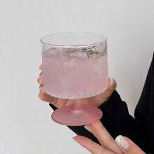 1pc/2pcs/6pcs Set Designer Frosted Pink Bark Texture High Foot Glass Coffee Cup Juice Cup Bubble Water Cup Beverage Cup - Pink - View 3