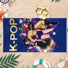 1件工廠直供 K-POP 女團明星與音符主題快乾沙灘巾，輕量吸水防沙便攜，適合海邊度假、泳池游泳、戶外沐浴、居家擦拭，數位印花沙灘巾 - 彩色 - 查看 10