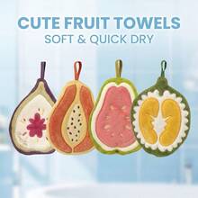 Cartoon Fruit Hand Towel Suitable For Kitchen And Bathroom, 1-Piece Pack.Fun Durian, Guava, Fig, Papaya Coral Fleece Towel, Ultra-Soft, Highly Absorbent, Quick-Drying Towel, Used For Bathing And Home Decoration, Essential Kitchen Towel, Cute Housewa - Durian - View 2