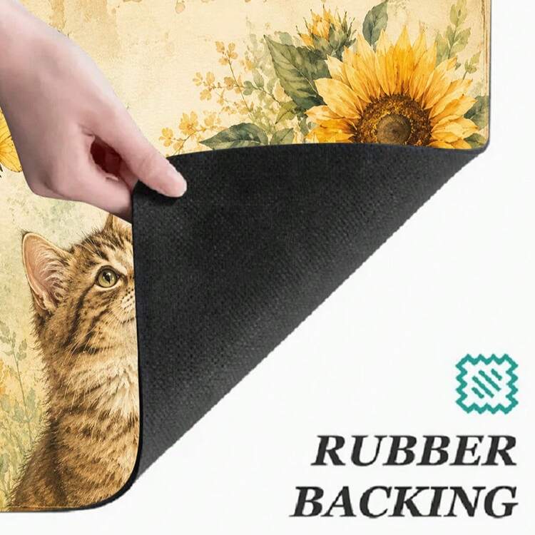 1pc Pet Sunflower Print Pattern Drainage Mat/Absorbent Mat/Drying Mat Coffee Machine Tableware Drying Mat - Absorbent Polyester Tabletop Protector With Rubber Non-Slip Backing, For Kitchen Countertop Decoration - Home Bar And Dining Table Placemat - Multicolor - View 7
