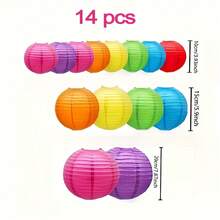 16pcs/14pcs/12pcs Hanging Colorful Paper Lanterns, Multicolor Round Foldable Paper Lanterns, Suitable For Weddings, Baby Showers, Birthday Parties And Garden Decoration, Collapsible Design - Colorful Paper Lanterns - View 10