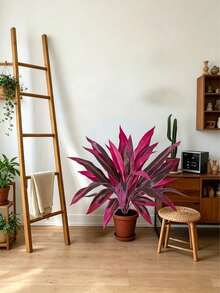 Helecho de Boston artificial púrpura, Dracaena, 12/18 piezas de hojas falsas púrpura y rojas, plantas artificiales tropicales, adecuadas para bodas, fiestas y decoración del hogar, ideales para Navidad y el Día de San Valentín, maceta no incluida - Rojo violeta - Ver 2