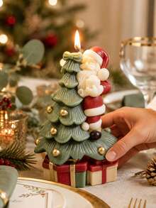 1pc 3D Smiling Santa Claus, Christmas Tree, Christmas Gift All-In-One Candle Silicone Mold (Holding Gift) - Reusable Aromatherapy Candle Mold, Suitable For Epoxy Resin/Cement/Clay/Plaster DIY Crafts, Compatible With Paraffin/Soy/Gel Wax, Ideal For Christmas Decoration And Holiday Gifts - Silicone Mold - View 3