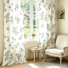 2PCS Elegant White Fabric With Tiny Floral Print Light Sheer Curtains, Semi-Sheer For Privacy Protection. Easy Rod Pocket Installation,Fade-Resistant After Washing, Lightweight And Washable. Ideal For Home, Room And Kitchen Decor & Space Dividers. - Multicolor - View 2