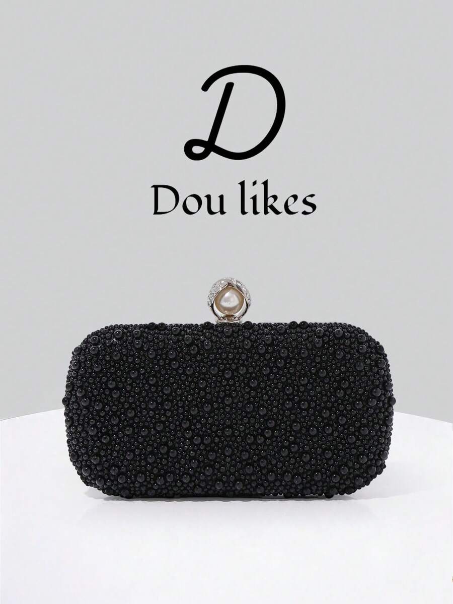Elegant Pearl Flower Evening Clutch Bag, High-End Engagement Party Handbag, Refined Qipao Formal Dress Purse - Black - View 1