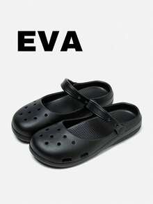 2026 Summer New Pearl Rhinestone Flower Hollow Clogs Women's Black Round Toe Low Heel Daily Decorative Sandals - Black - View 4
