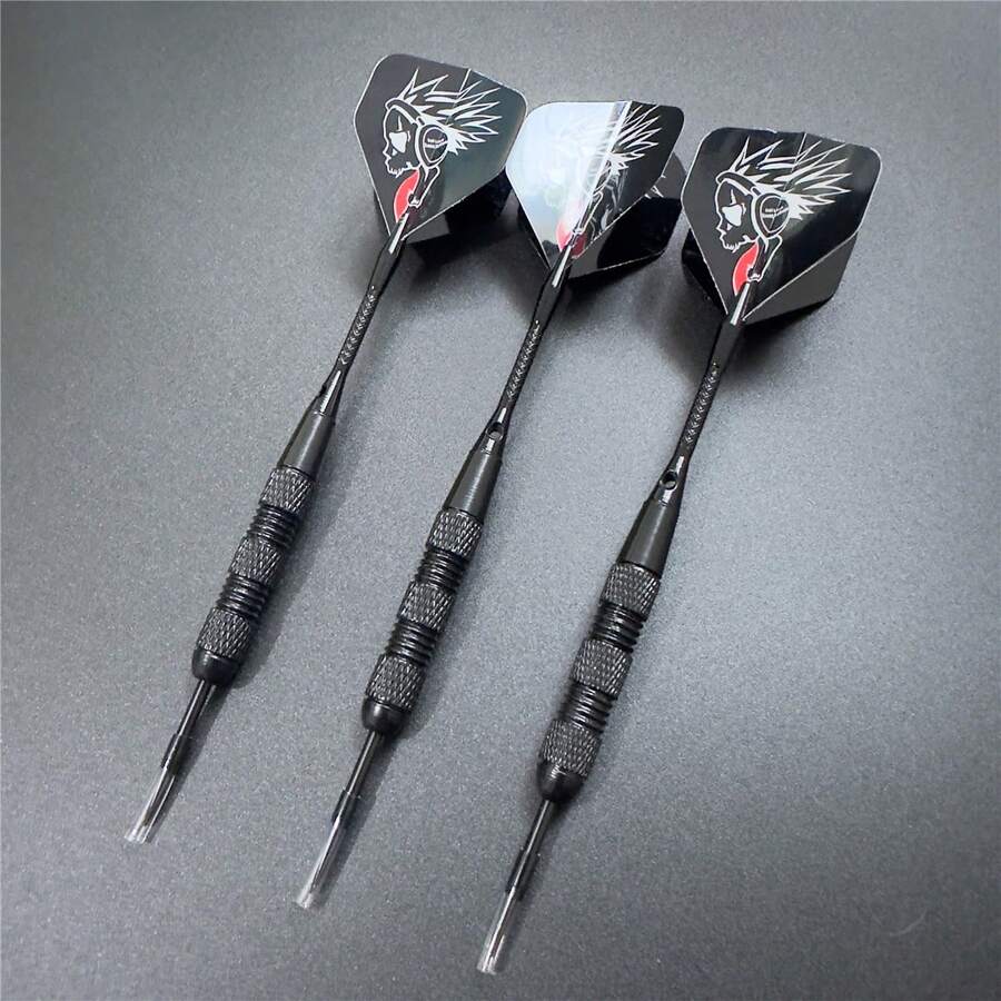 Easytoday 3pcs Black Dart Needles With Black Pattern Design, New Style Dart Wings For Training, Games And Entertainment
