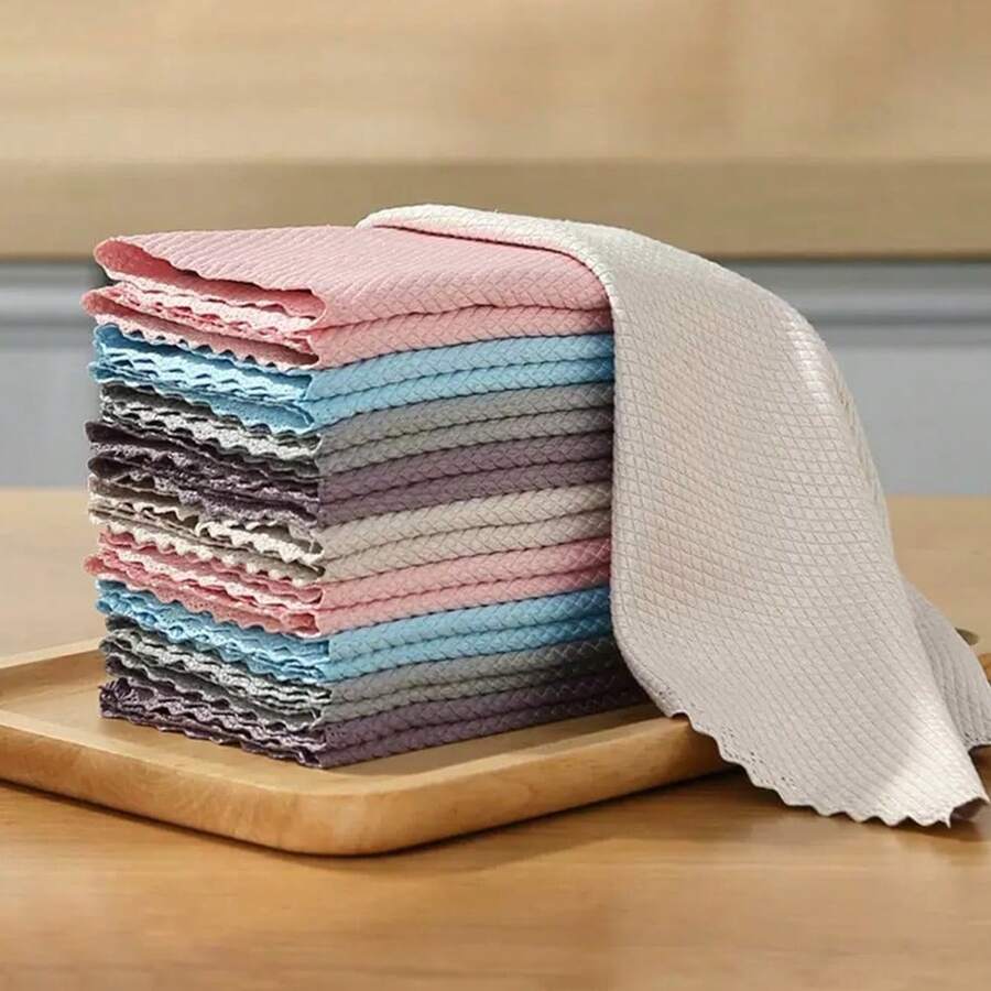 1/5pcs Thickened Microfiber Fish Scale Cleaning Cloth, Dual-Effect Water Absorption Without Lint, No Streaks When Wiping Kitchen Utensils, Mirrors, Car Windows, Powerful Oil Removal And Stain-Resistant, One Cloth For Kitchen, Bathroom And Car Cleaning
